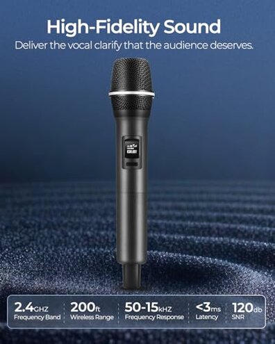 LUVUMVLT Wireless Microphones, Dual Handheld Dynamic Mic with Ultra-Stable Rechargeable Receiver | 200ft Freedom |Zero Dropouts | 40H Duration |Plug and Play| Karaoke Microphone for Singing, Meeting