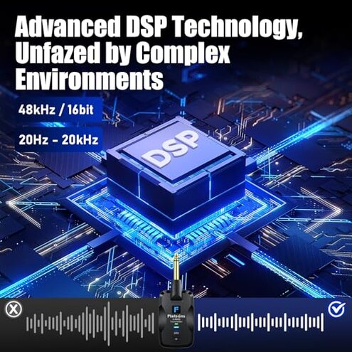 FW2D Wireless Guitar System Exclusive Mute Plug, 2.4 GHz Wireless Guitar Transmitter Receiver, 10H Working Cordless Guitar Transmitter Rechargeable USB C for Acoustic Electric Guitar Bass Ukulele etc