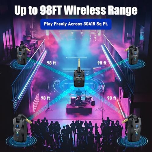 FW2D Wireless Guitar System Exclusive Mute Plug, 2.4 GHz Wireless Guitar Transmitter Receiver, 10H Working Cordless Guitar Transmitter Rechargeable USB C for Acoustic Electric Guitar Bass Ukulele etc