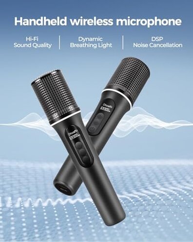 Wireless Microphones, 5-level Volume Adjustment, Dual Handheld Dynamic Mic with Dynamic Ambient Lighting,Ultra-Stable Rechargeable Receiver,40H Duration, 200ft Range,Karaoke Microphone for Singing