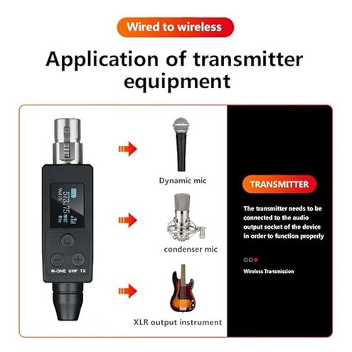 YXG UHF Wireless XLR Transmitter and Receiver Plug-on Wireless Microphone System for Dynamic/Condenser Microphone,with 48V Phantom Power, Electric Guitar/Bass, and More,Audio Mixer, PA System