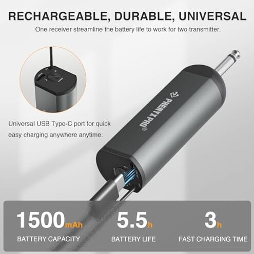 Phenyx Pro Single Digital Wireless Microphone System, w/Mini Receiver, Bodypack Transmitter,15 Channels in 900MHz UHF Band, Headset/Lapel Microphone for Karaoke, Singer, Church, Wedding (PDP-1-1B)