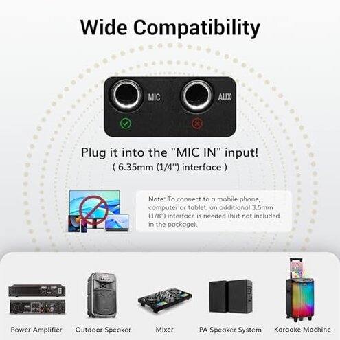 TONOR UHF Wireless Microphone System with Headset Mic/Lavalier Lapel Mic, Bodypack Transmitter, Rechargeable Receiver, 15 Channels 200ft Range 1/4" Output for Recording Live Performance PA Speaker