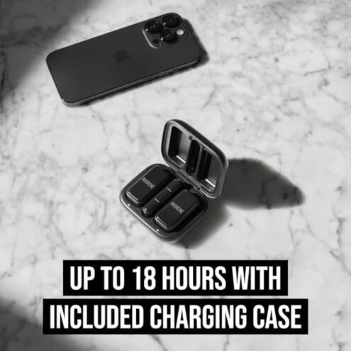 R&Oslash;DE Wireless Micro - Compact Wireless Microphone, Two Mics with Charge Case for Smartphone Content Creation - USB-C, Black