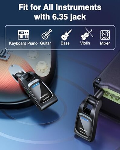 Wireless Guitar System 2.4 GHz with 6 Channels Rechargeable Audio Wireless Guitar Transmitter Receiver for Guitar Bass Electric Instruments