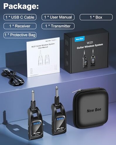 Wireless Guitar System 2.4 GHz with 6 Channels Rechargeable Audio Wireless Guitar Transmitter Receiver for Guitar Bass Electric Instruments