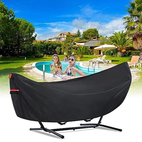 Waterproof 11-12 FT Hammock Cover, 210T Sun Rain UV Dust Snow Protection Outdoor Hammock Covers with Windproof Straps & Soft Cotton Lining for 11-12ft Stand