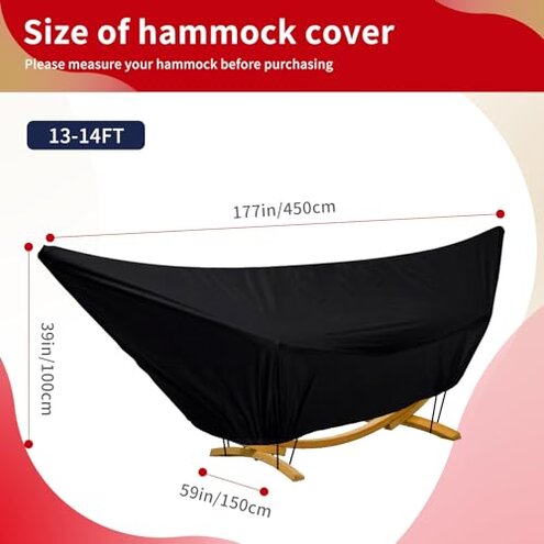 KRRRSJDJ Outdoor Waterproof Hammock Cover for 13-14FT Hammock Stand,with Zip and Elastic Ropes,and It has Windproof Effect,420D Heavy Duty Oxford (Black,13-14foot)