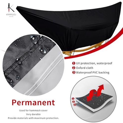 KRRRSJDJ Outdoor Waterproof Hammock Cover for 13-14FT Hammock Stand,with Zip and Elastic Ropes,and It has Windproof Effect,420D Heavy Duty Oxford (Black,13-14foot)