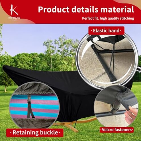 KRRRSJDJ Outdoor Waterproof Hammock Cover for 13-14FT Hammock Stand,with Zip and Elastic Ropes,and It has Windproof Effect,420D Heavy Duty Oxford (Black,13-14foot)