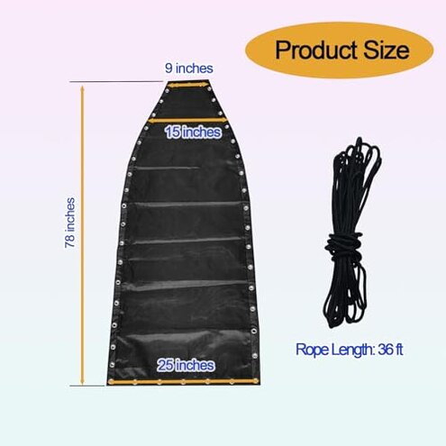 Black Waterproof Replacement Mesh with Rope for Patio Curved Hanging Lounge Chair Chaise Lounger Swinging Chair Replacement Fabric, Chaise Fix Accessories