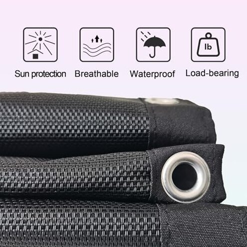 Black Waterproof Replacement Mesh with Rope for Patio Curved Hanging Lounge Chair Chaise Lounger Swinging Chair Replacement Fabric, Chaise Fix Accessories