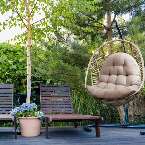 MQK Thick Egg Chair Cushion Replacement, Button Tufted Outdoor Swing Chair Cushion with High Elasticity PP Cotton and Skin-Friendly Fabric, Hanging Cushion for Patio Porch Furniture (Only Cushion)