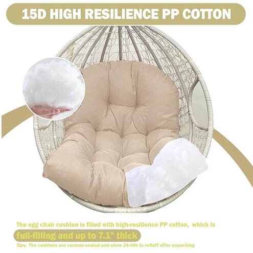 MQK Thick Egg Chair Cushion Replacement, Button Tufted Outdoor Swing Chair Cushion with High Elasticity PP Cotton and Skin-Friendly Fabric, Hanging Cushion for Patio Porch Furniture (Only Cushion)