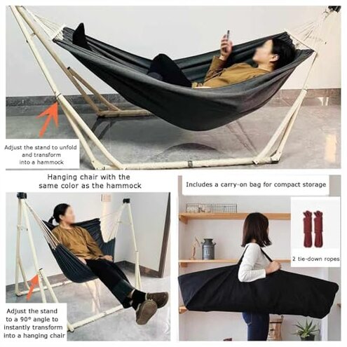 Hammock with Stand, Floor-Standing Swing Bed Base with Hanging Chair and Hammocks, Easy Assembly,for Travel Camping Picnic(Color 4)