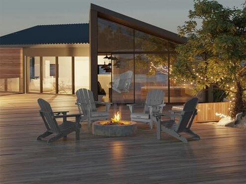 MUCHENGHY Folding Adirondack Chairs, Patio Chairs, Lawn Chairs, Outdoor Chair, Adirondack Chair Plastic, Fire Pit, Weather Resistant with Cup Holder for Deck, Backyard, Garden(Gray)