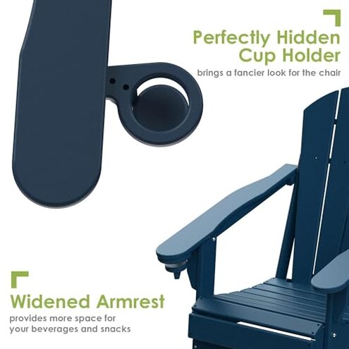 GREENVINES Folding-Adirondack-Chairs-Set-of-2 | HDPE Plastic | Fire Pit Chair | All Weather | Cup Holder | Blue | for Deck Backyard Patio Outdoor Garden