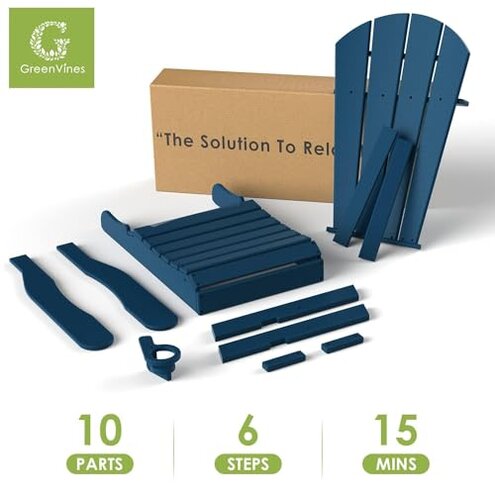 GREENVINES Folding-Adirondack-Chairs-Set-of-2 | HDPE Plastic | Fire Pit Chair | All Weather | Cup Holder | Blue | for Deck Backyard Patio Outdoor Garden