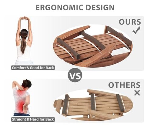 SoliWood Outdoor Wooden Folding Adirondack Chair Set of 2 with Pre-Assembled BackRest, Wood Patio Chair for Garden Backyard Porch Pool Deck Firepit