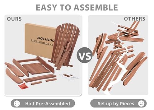 SoliWood Outdoor Wooden Folding Adirondack Chair Set of 2 with Pre-Assembled BackRest, Wood Patio Chair for Garden Backyard Porch Pool Deck Firepit