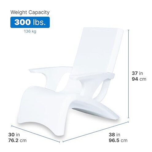 Step2 Vero Adirondack Chair, Stylish Poolside Lounger, Fade-Resistant, Waterproof Patio Furniture for Sun Shelf, Use in Pools up to 9-Inches of Water, Weighted, White