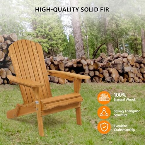 VINGLI Folding Adirondack Chair Set of 4, Wood Adirondack Chairs for Outdoor, Foldable Fire Pit Chairs for Patio, BBQ, Porch, Yard, Pool, Carbonized