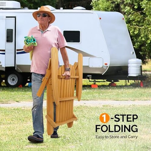 VINGLI Folding Adirondack Chair Set of 4, Wood Adirondack Chairs for Outdoor, Foldable Fire Pit Chairs for Patio, BBQ, Porch, Yard, Pool, Carbonized