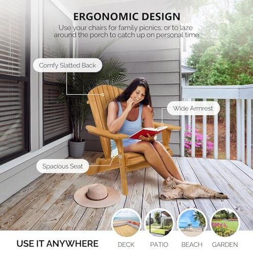 VINGLI Folding Adirondack Chair Set of 4, Wood Adirondack Chairs for Outdoor, Foldable Fire Pit Chairs for Patio, BBQ, Porch, Yard, Pool, Carbonized