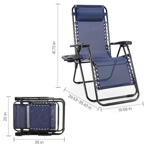 SUPER DEAL Zero Gravity Chair Set of 2 Folding Anti Gravity Recliner Outdoor Patio Beach Lounger Chair with Side Cup Holder Tray and Pillow for Patio, Poolside, Backyard, Deck, Heavy Duty Steel Frame