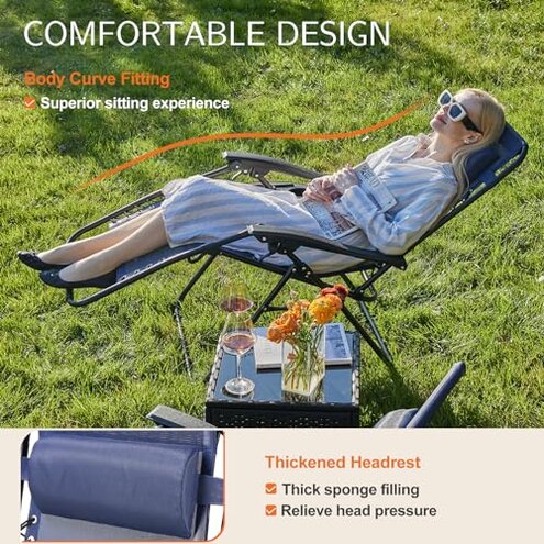 SUPER DEAL Zero Gravity Chair Set of 2 Folding Anti Gravity Recliner Outdoor Patio Beach Lounger Chair with Side Cup Holder Tray and Pillow for Patio, Poolside, Backyard, Deck, Heavy Duty Steel Frame