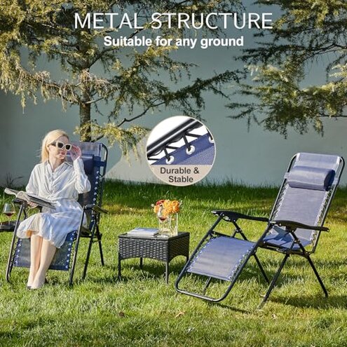 SUPER DEAL Zero Gravity Chair Set of 2 Folding Anti Gravity Recliner Outdoor Patio Beach Lounger Chair with Side Cup Holder Tray and Pillow for Patio, Poolside, Backyard, Deck, Heavy Duty Steel Frame