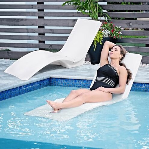 Step2 Vero Pool Lounger, Fade-Resistant, Waterproof Patio Furniture, Pool Lounge Chair for Sun Shelf, Use in Pools with Shelves Up to 9-Inches Deep or Outside Pool Deck, Weighted, White