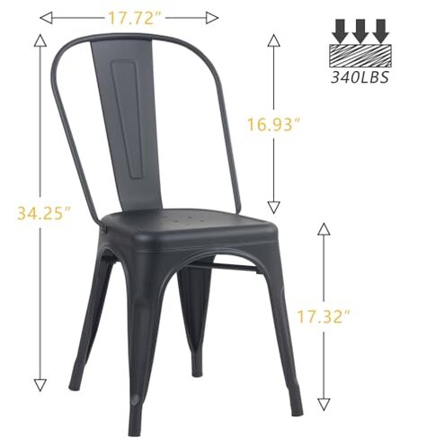 Yaheetech Metal Dining Chairs Set of 4, Industrial Stackable Kitchen Chairs with Back for Dining Room/Restaurant/Bistro/Patio, Indoor & Outdoor Use, Matte Black