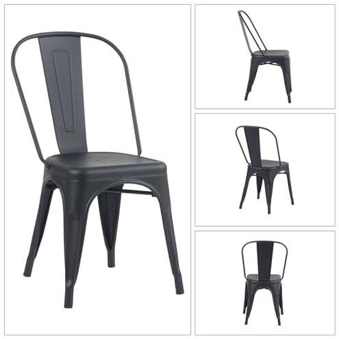 Yaheetech Metal Dining Chairs Set of 4, Industrial Stackable Kitchen Chairs with Back for Dining Room/Restaurant/Bistro/Patio, Indoor & Outdoor Use, Matte Black