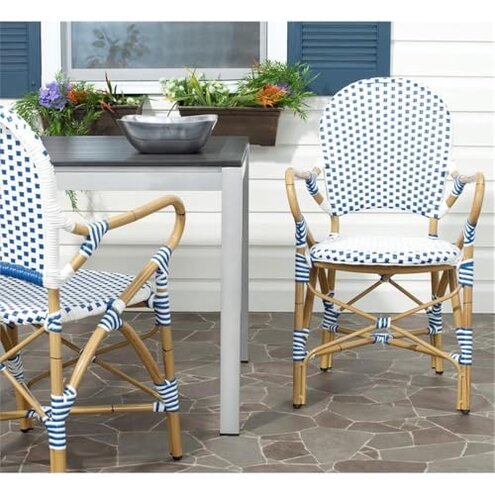 SAFAVIEH Home Collection Hooper Blue & White Indoor-Outdoor Stacking Arm Chair