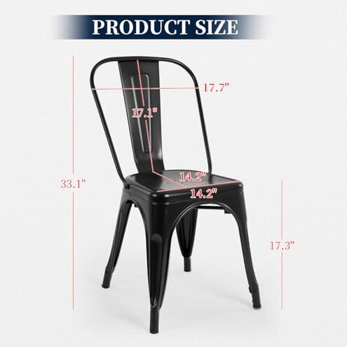 FDW | Metal Dining Chairs | Set of 4 | Black | Stackable Tolix Side Chairs with Backrest | Scratch-Resistant | Non-Slip Feet | Indoor/Outdoor Use | 330 lbs Capacity | for Kitchen & Restaurant