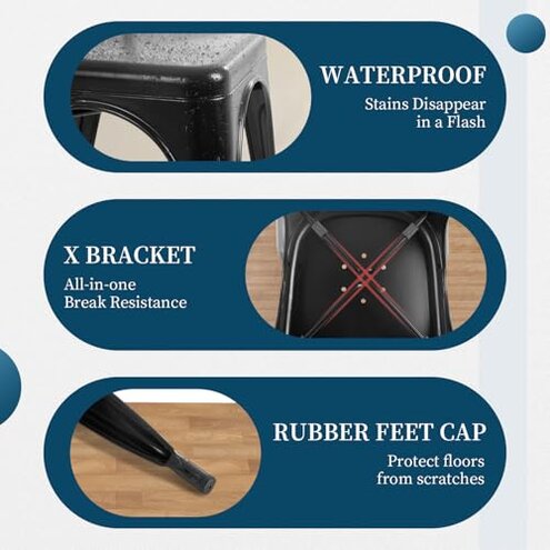 FDW | Metal Dining Chairs | Set of 4 | Black | Stackable Tolix Side Chairs with Backrest | Scratch-Resistant | Non-Slip Feet | Indoor/Outdoor Use | 330 lbs Capacity | for Kitchen & Restaurant