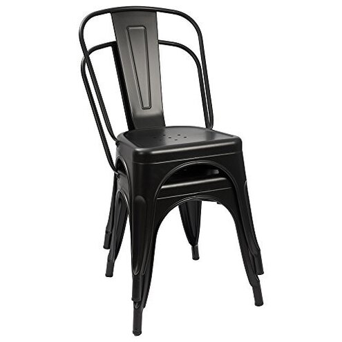 Furmax Metal Dining Chair Indoor-Outdoor Use Stackable Classic Trattoria Chair Chic Dining Bistro Cafe Side Metal Chairs Set of 4 (Black)