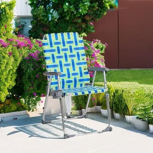 VINGLI Aluminum Patio Lawn Chairs Folding Set of 2 with Detachable Cup Holder, Webbed Beach Chair Folding Chair Outdoor Portable Camping Chair for Yard, Garden