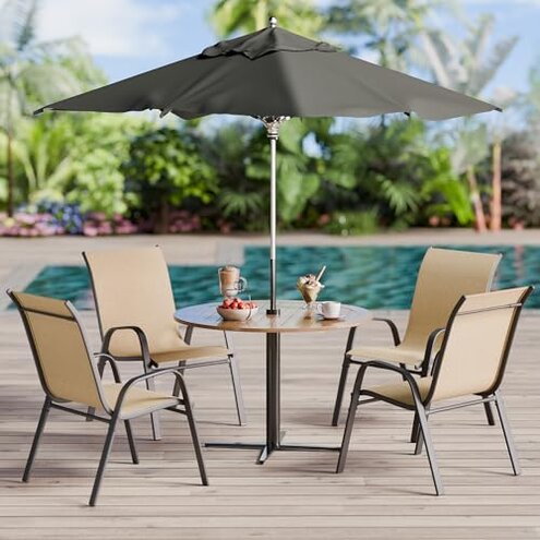 Betterhood Patio Chairs Set of 4, Stackable Outdoor Dining Chairs Set with Breathable Seat Fabric, All-Weather Powder-Coated Metal Frame for Deck, Pool Side and Backyard, 350LBS Capacity (Khaki)