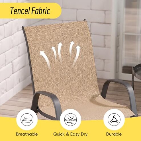 Betterhood Patio Chairs Set of 4, Stackable Outdoor Dining Chairs Set with Breathable Seat Fabric, All-Weather Powder-Coated Metal Frame for Deck, Pool Side and Backyard, 350LBS Capacity (Khaki)