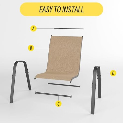 Betterhood Patio Chairs Set of 4, Stackable Outdoor Dining Chairs Set with Breathable Seat Fabric, All-Weather Powder-Coated Metal Frame for Deck, Pool Side and Backyard, 350LBS Capacity (Khaki)