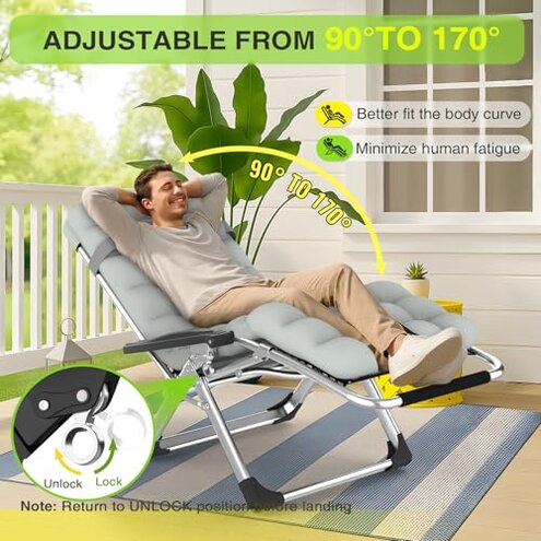 Suteck Zero Gravity Chair, Reclining Camping Lounge Chair w/Removable Cushion, Upgraded Lock and Cup Holder, Reclining Patio Chairs Folding Recliner for Indoor and Outdoor