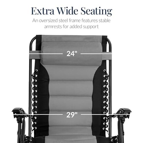 Best Choice Products Oversized Padded Zero Gravity Chair, Folding Outdoor Patio Recliner, XL Anti Gravity Lounger for Backyard w/Headrest, Cup Holder, Side Tray, Polyester Mesh - Gray