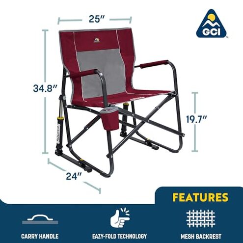 GCI OUTDOOR Freestyle Rocker Camping Chair | Portable Folding Rocking Chair with Solid, Durable Armrests, Drink Holder & Comfortable Backrest — Cinnamon