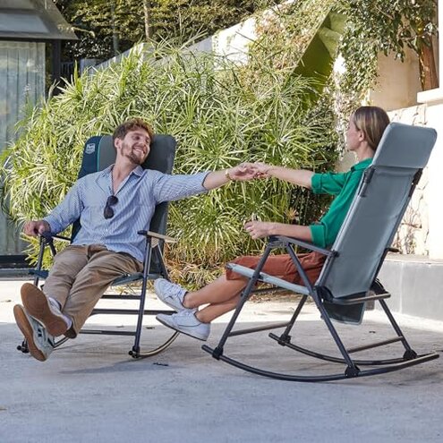 Timber Ridge Oversized Folding Rocking Camping Chair, Padded Outdoor Rocker with High Back, Portable Outdoor Chair for Patio, Garden, Lawn, Supports up to 400 lbs, Blue