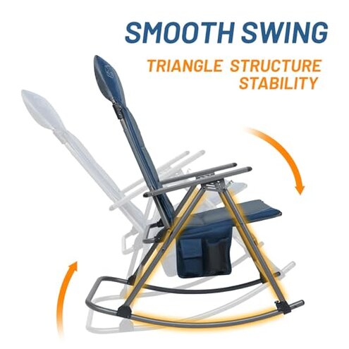 Timber Ridge Oversized Folding Rocking Camping Chair, Padded Outdoor Rocker with High Back, Portable Outdoor Chair for Patio, Garden, Lawn, Supports up to 400 lbs, Blue