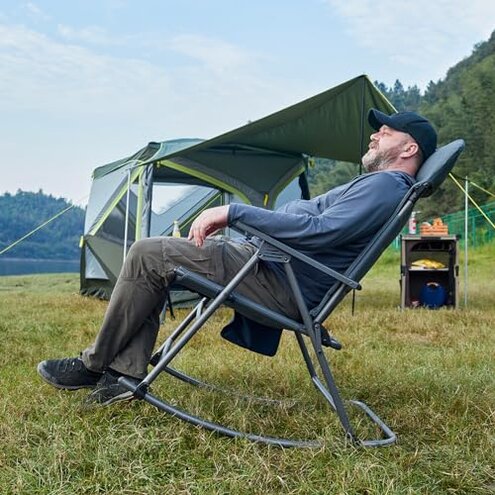Timber Ridge Oversized Folding Rocking Camping Chair, Padded Outdoor Rocker with High Back, Portable Outdoor Chair for Patio, Garden, Lawn, Supports up to 400 lbs, Blue