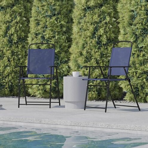 Flash Furniture Mystic Folding Patio Sling Chairs, Outdoor Textilene Lawn Chairs with Armrests, Set of 2, Navy
