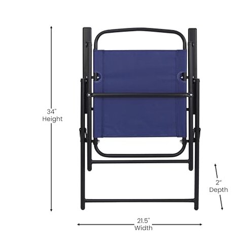 Flash Furniture Mystic Folding Patio Sling Chairs, Outdoor Textilene Lawn Chairs with Armrests, Set of 2, Navy